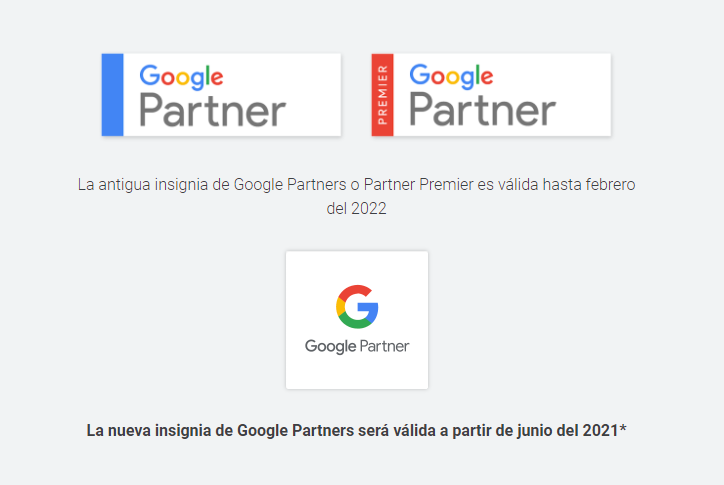 Insignias antiguas y Nueva Insignia Google Partner 2022