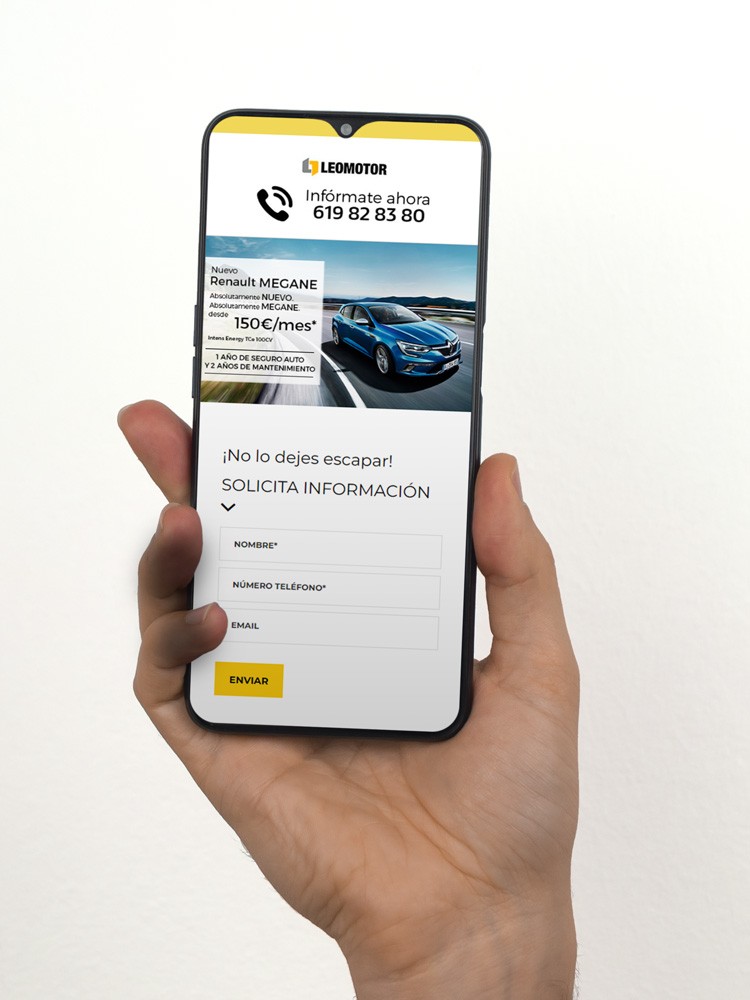 Imagen principal de proyecto de Landing a medida y Campaña de captación de clientes potenciales de Renault MEGANE para Leomotor